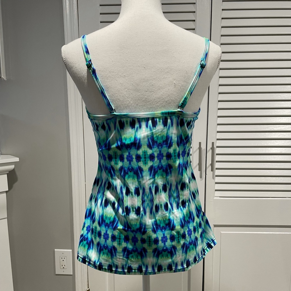 Vibrant Blue & Green Spaghetti Strap Tankini Top - Picture 3 of 4